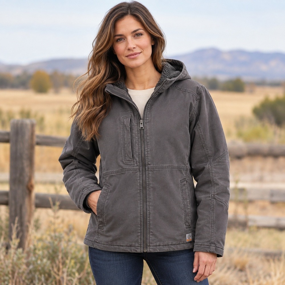 Ariat Rebar DuraCanvas Jacket Womens M Gray Insulated Hooded Hiking Outdoor